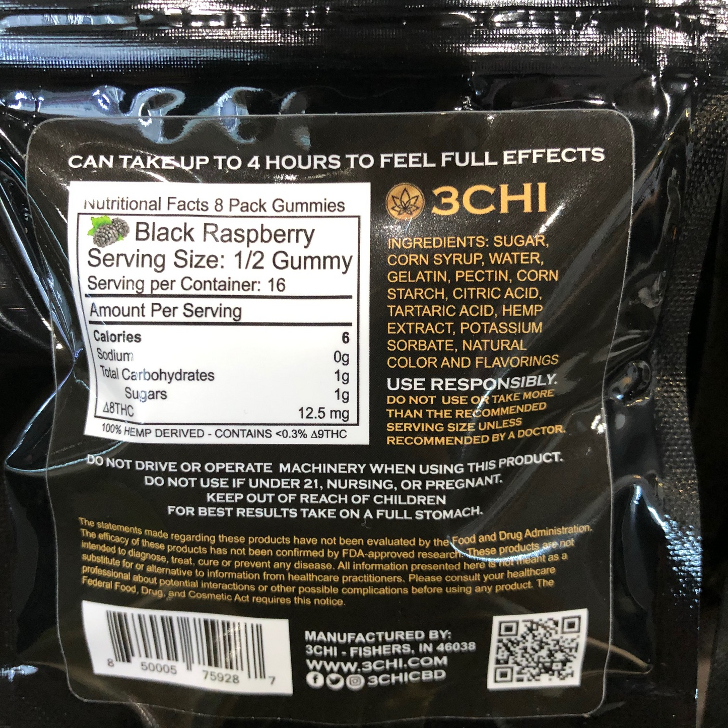 3chi thc delta 8 edibles 25mg 8ct Black Raspberry flavor nutritional facts