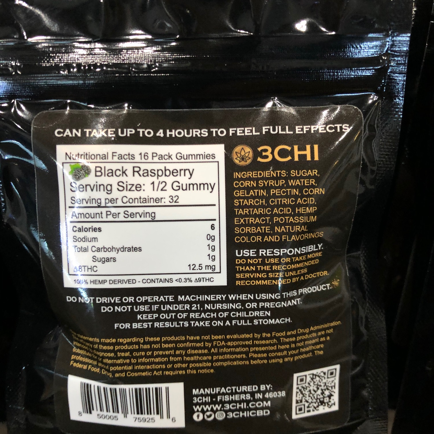 3chi thc delta 8 edibles 25mg 16ct Black Raspberry flavor nutritional facts