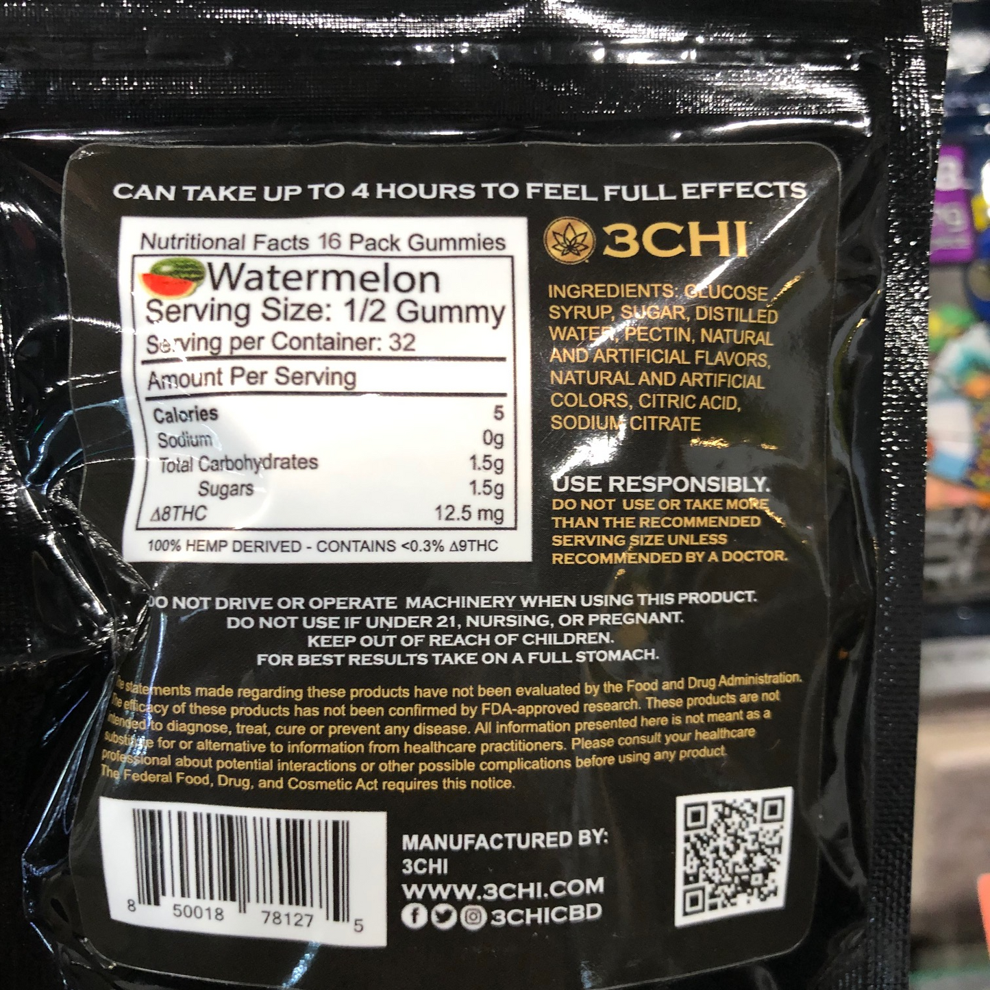 3chi thc delta 8 edibles 25mg 16ct watermelon flavor nutritional facts
