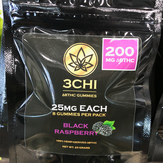 3chi thc delta 8 edibles 25mg 8ct black raspberry flavor